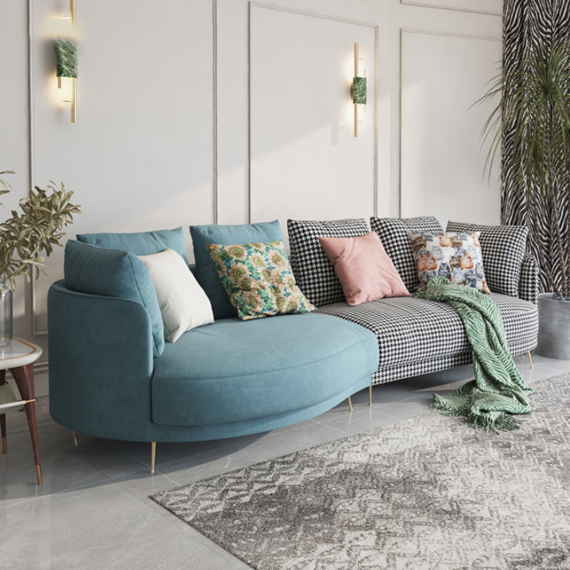 Scandinavian Faux Leather Modular Sofa with Pillowed Back Cushions Blue-White Left Clearhalo 'furn' 'furn_sectionals' 'Furniture' 'furniture_sectionals' 'Living Room Furniture' 'Sectionals' 4956109