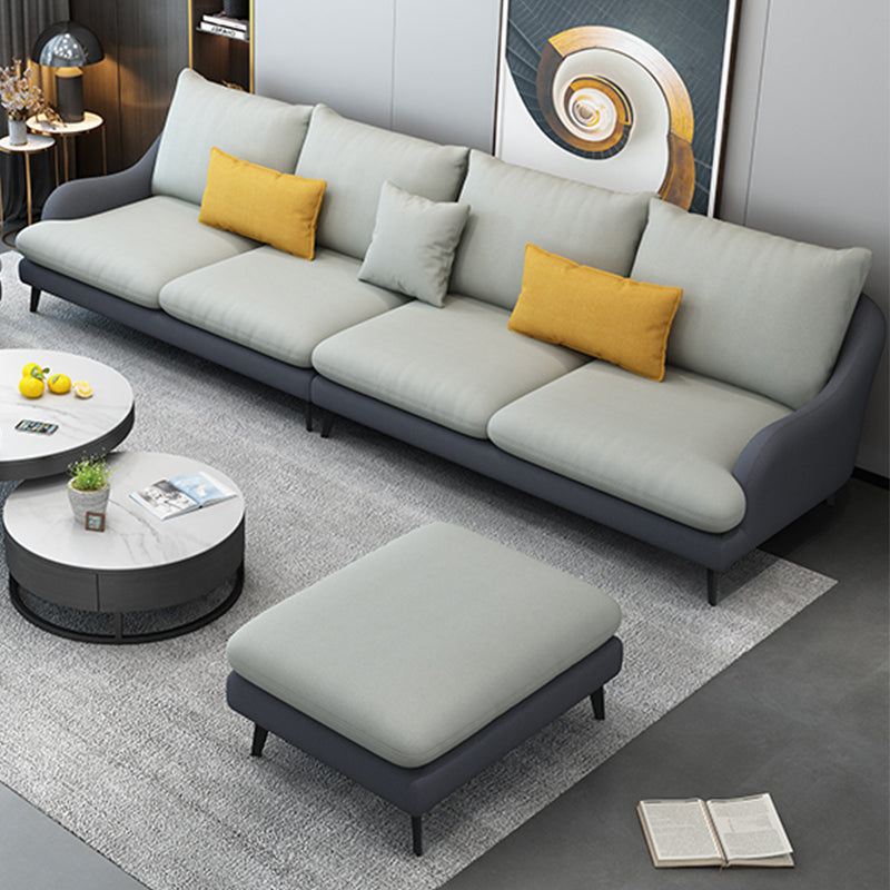 126.0"W √ó 59.06"D √ó 35.83"H Faux Leather Recessed Arm Sectional with Slipcovered Dark Grey Light Grey Clearhalo 'furn' 'furn_sectionals' 'Furniture' 'furniture_sectionals' 'Living Room Furniture' 'Sectionals' 4956207