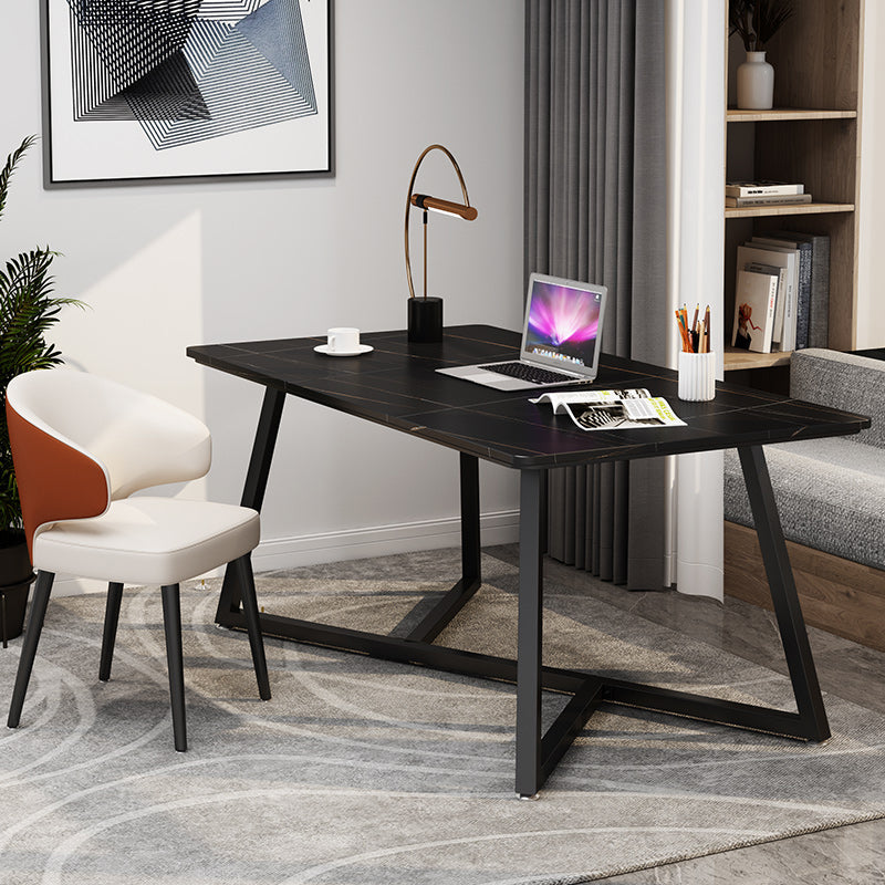 Sintered Stone Rectangular Work Table Home Office Modern Writing Desk 55.1"L x 31.5"W x 29.5"H Black Clearhalo 'furn' 'furn_office_desk' 'Furniture' 'furniture_office_desk' 'Office Desks' 'Office Furniture' 'office_desk' 4960541