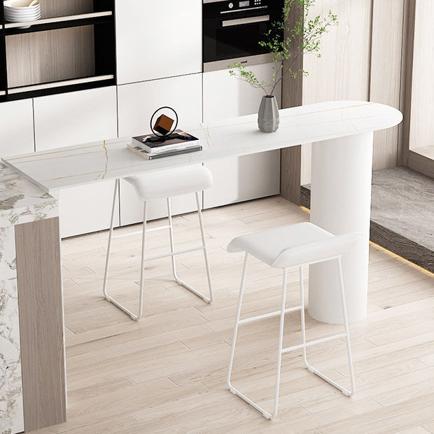 Stone Bar Dining Table Modern Bar Table with Double Pedestal Base for Kitchen Dining Room 78.7"L x 19.7"W x 41.3"H White Without Chairs Clearhalo 'Bar Furniture' 'Bar Tables' 'bar_tables' 'furn' 'furn_bar_tables' 'Furniture' 'furniture_bar_tables' 'Kitchen & Dining Furniture' 4960847