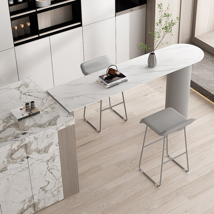 Stone Bar Dining Table Modern Bar Table with Double Pedestal for Kitchen Dining Room 78.7"L x 19.7"W x 41.3"H Without Chairs Clearhalo 'Bar Furniture' 'Bar Tables' 'bar_tables' 'furn' 'furn_bar_tables' 'Furniture' 'furniture_bar_tables' 'Kitchen & Dining Furniture' 4960916