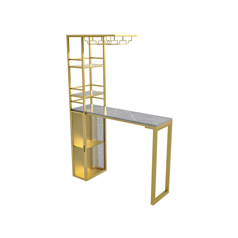 Modern Iron Bar Dining Table Stone Top Rectangle Indoor Bistro Table with Wine Rack Gold Gray Clearhalo 'Bar Furniture' 'Bar Tables' 'bar_tables' 'furn' 'furn_bar_tables' 'Furniture' 'furniture_bar_tables' 'Kitchen & Dining Furniture' 4961130