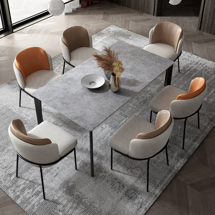 Modern 1/4/7 Pieces Dining Set Rectangle Sintered Stone Dining Table Set 7 Pieces: Table, 4 Brown+2 Orange Chairs Clearhalo 'Dining Room Sets' 'Dining Tables & Seating' 'dining_room_set' 'furn' 'furn_dining_room_set' 'Furniture' 'furniture_dining_room_set' 'Kitchen & Dining Furniture' 4962027