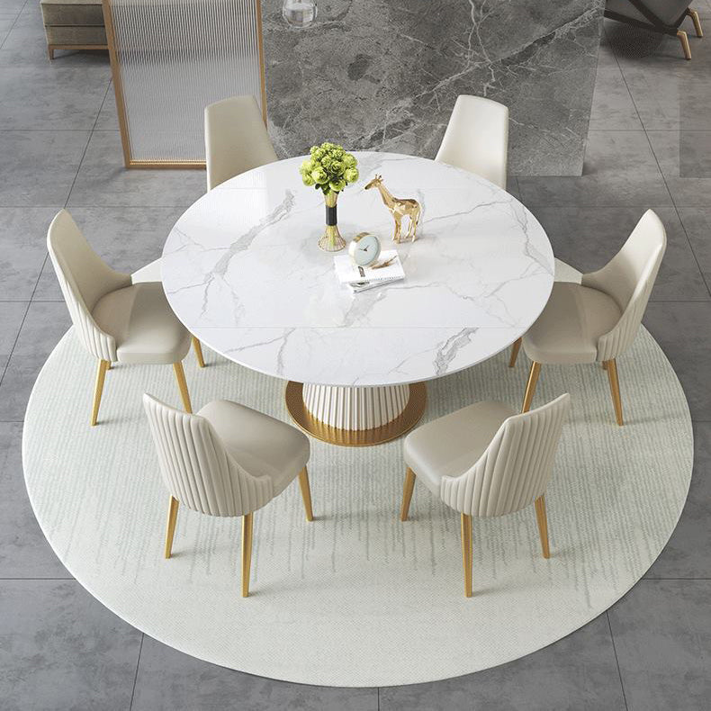 Glam 1/4/5/7 Pieces Leather Dinette Set with Sintered Stone Top Scalable Dining Table Set 7 Pieces: Table, 6 Chairs Clearhalo 'Dining Room Sets' 'Dining Tables & Seating' 'dining_room_set' 'furn' 'furn_dining_room_set' 'Furniture' 'furniture_dining_room_set' 'Kitchen & Dining Furniture' 4962134