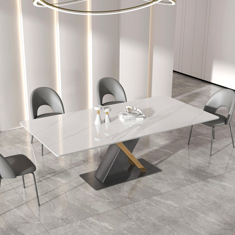Modern Sintered Stone Dining Table White Dining Room Table with Pedestal Base 78.7"L x 39.4"W x 29.5"H Without Chairs Clearhalo 'Dining Tables & Seating' 'Dining Tables' 'dining_table' 'furn' 'furn_dining_table' 'Furniture' 'furniture_dining_table' 'Kitchen & Dining Furniture' 'kitchen' 'kitchen_dining_table' 4962432