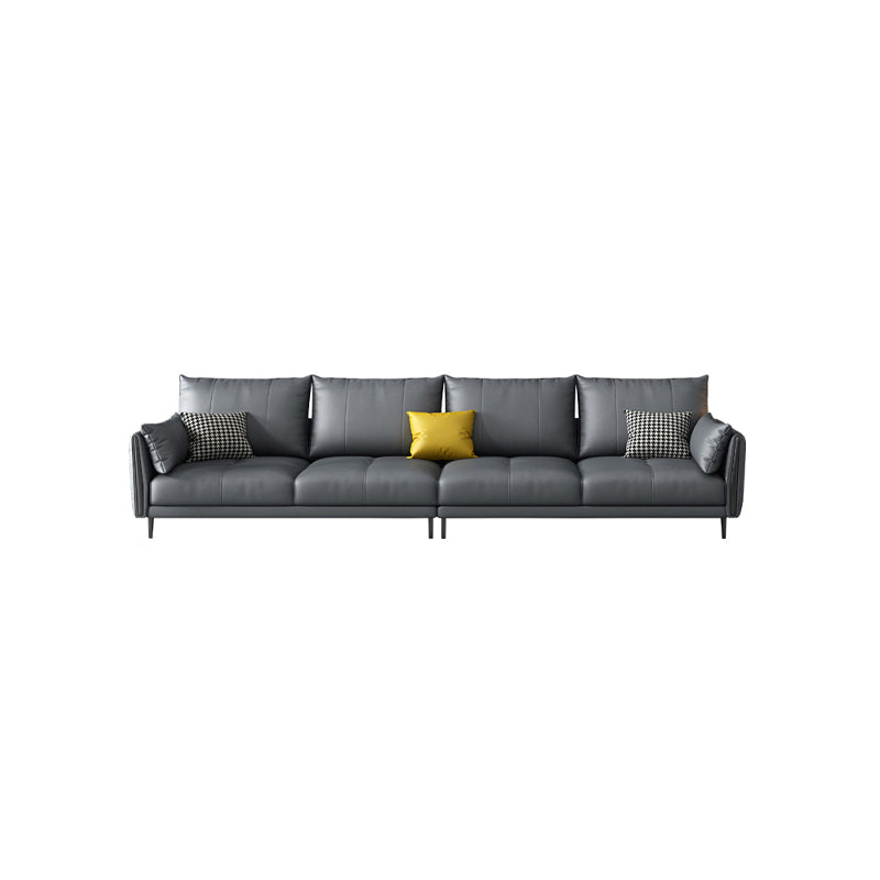 36" High Modern Faux Leather Square Arm Standard Sofa with Bolster Pillows for Living Room 122"L x 35.5"W x 35.5"H Latex Clearhalo 'furn' 'furn_sofas' 'Furniture' 'furniture_sofas' 'Living Room Furniture' 'Sofa' 'sofas' 4963559