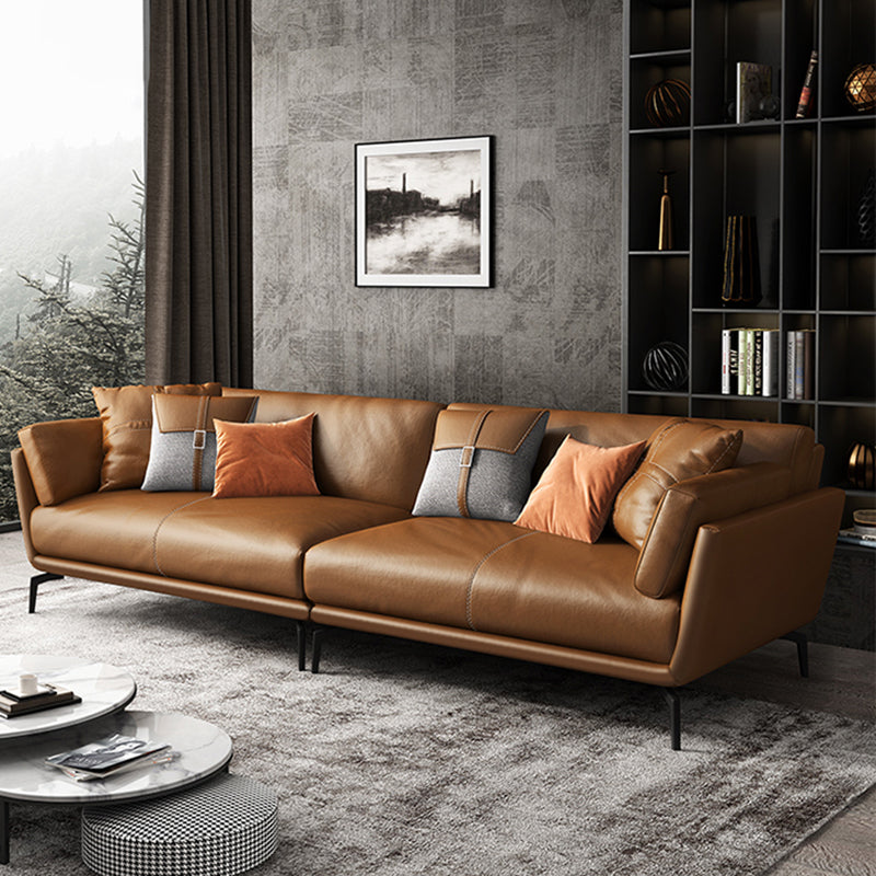 32" High Contemporary Square Arm Standard Sofa with Loose Back for Living Room, Brown 94"L x 37"W x 31.5"H Clearhalo 'furn' 'furn_sofas' 'Furniture' 'furniture_sofas' 'Living Room Furniture' 'Sofa' 'sofas' 4963715