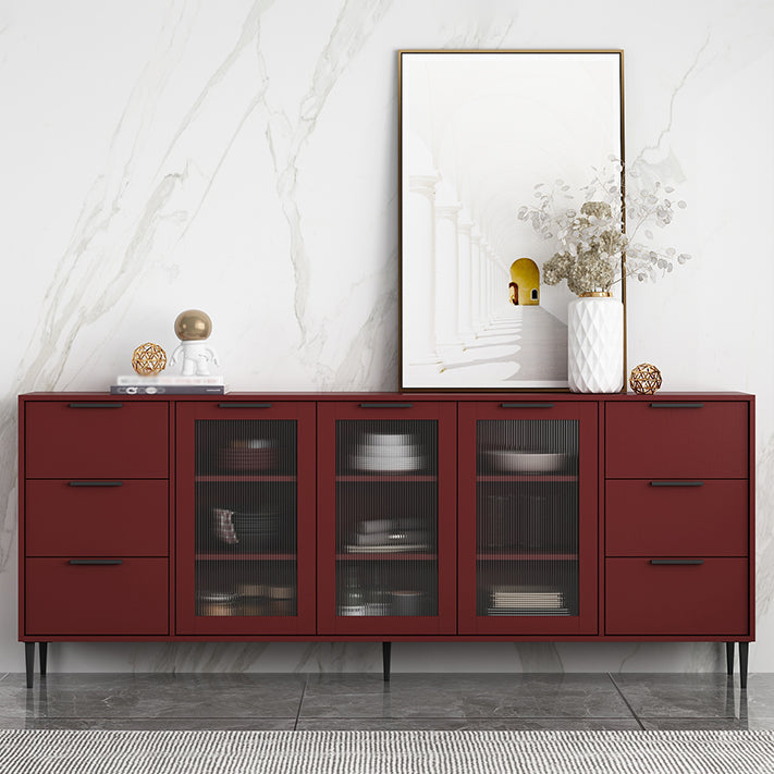 Living Room 32-inch Height Sideboard Contemporary Style Artificial Wood Cupboard 77"L x 12"W x 31"H Red Clearhalo 'buffet_sideboard' 'Buffets & Sideboards' 'furn' 'furn_buffet_sideboard' 'Furniture' 'furniture_buffet_sideboard' 'Kitchen & Dining Furniture' 4965913