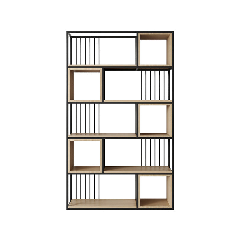 Modern Living Room Etagere Bookshelf Metal Frame Solid Wood Shelf Bookcase 47.2"L x 9.8"W x 78.7"H Black Clearhalo 'Bookcases' 'furn' 'furn_bookcases' 'Furniture' 'furniture_bookcases' 'Office Furniture' 4969554