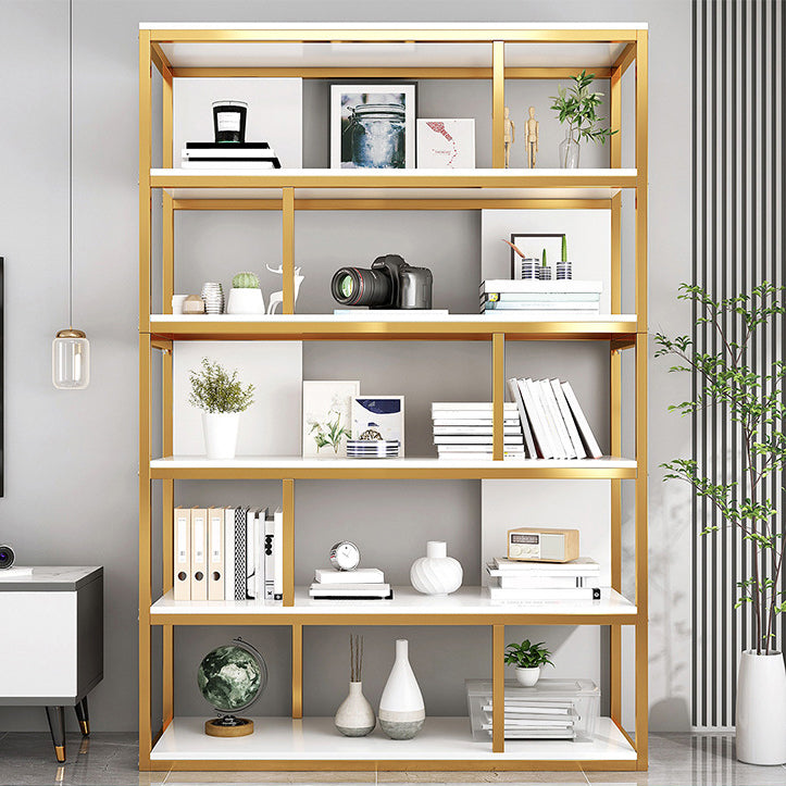 Vertical Metal Frame Etagere Bookshelf Manufactured Wood Shelf Bookcase for Living Room 47.2"L x 11.8"W x 69.7"H White-Gold Clearhalo 'Bookcases' 'furn' 'furn_bookcases' 'Furniture' 'furniture_bookcases' 'Office Furniture' 4969591