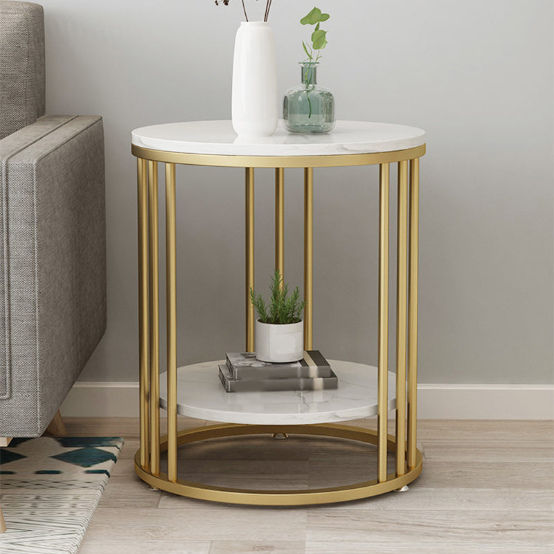 Round Marble Top End Table Modern Black/Golden Frame Base Storage Side Table 23.6"L x 23.6"W x 23.6"H Gold Shelves Included Clearhalo 'Coffee & Accent Tables' 'End & Side Tables' 'end_side_table' 'Furniture' 'furniture_end_side_table' 'Living Room Furniture' 4970823