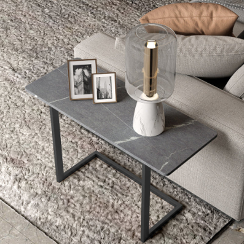 Rectangular Stone Top Corner Table Iron C Side Table 65L X 28W X 55H End Table Black Gray Clearhalo 'Coffee & Accent Tables' 'End & Side Tables' 'end_side_table' 'end_side_tables' 'furn' 'furn_end_side_tables' 'Furniture' 'furniture_end_side_table' 'Living Room Furniture' 4970891