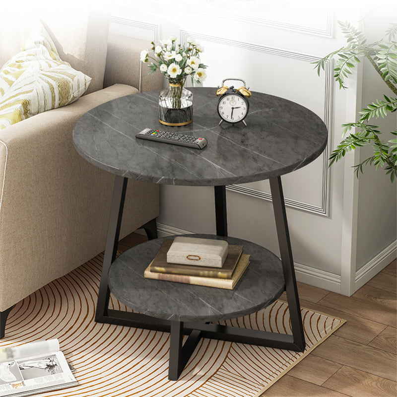 Round Modern Side End Table Frame Double Tier Sofa Side End Table with Shelf Black Black Clearhalo 'Coffee & Accent Tables' 'End & Side Tables' 'end_side_table' 'end_side_tables' 'furn' 'furn_end_side_tables' 'Furniture' 'furniture_end_side_table' 'Living Room Furniture' 4971013