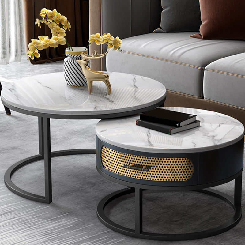 Modern Metal Frame Storage Coffee Table White Slate Round Table Black Clearhalo 'Coffee & Accent Tables' 'Coffee Tables' 'coffee_tables' 'furn' 'furn_coffee_tables' 'Furniture' 'furniture_coffee_tables' 'Living Room Furniture' 4971118