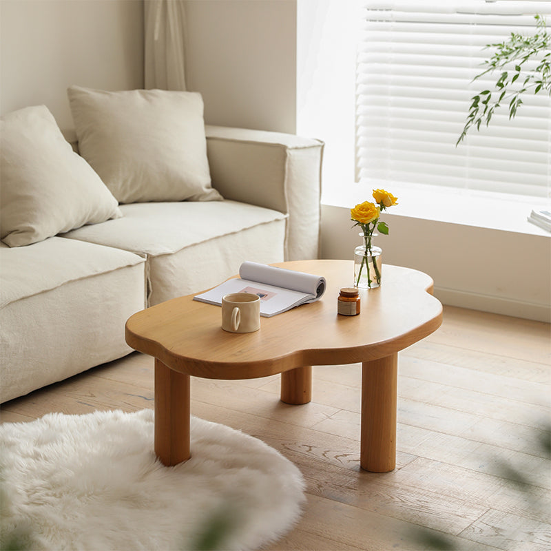 Modern Wood 3/4 Legs Cocktail Table Free Form Coffee Table in Natural Natural Three Leg Clearhalo 'Coffee & Accent Tables' 'Coffee Tables' 'coffee_tables' 'furn' 'furn_coffee_tables' 'Furniture' 'furniture_coffee_tables' 'Living Room Furniture' 4971124