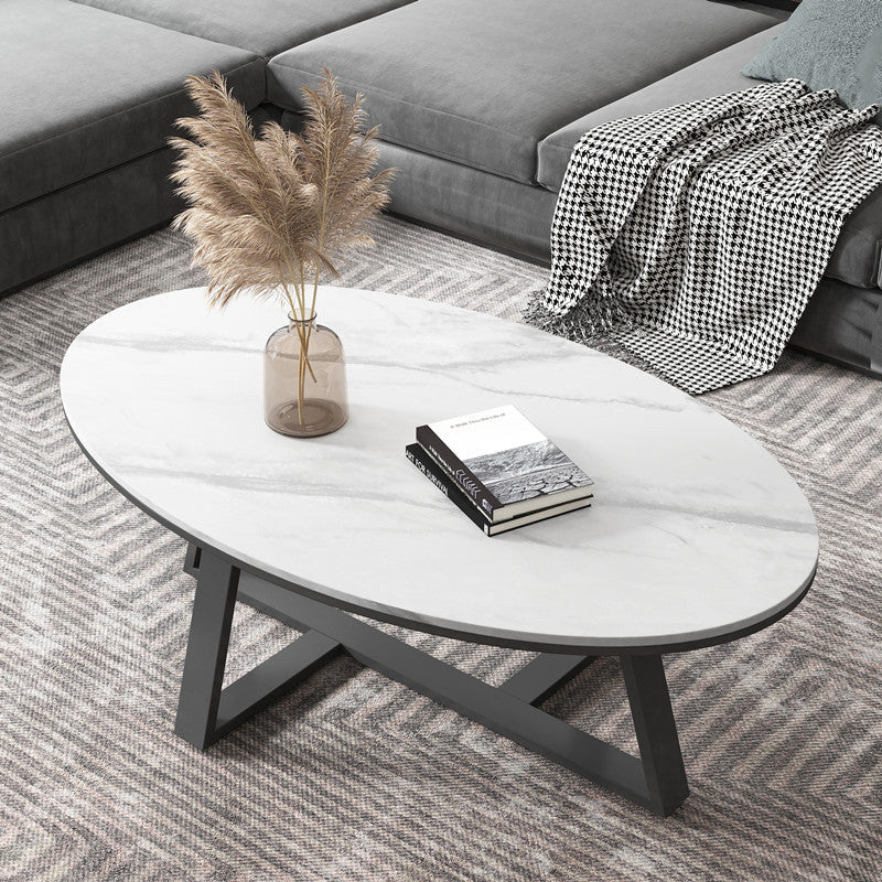 Modern Style Metal Base Material Grey/black/white Oval Coffee Table 18"H x 52"L x 28"W White Clearhalo 'Coffee & Accent Tables' 'Coffee Tables' 'coffee_tables' 'Furniture' 'furniture_coffee_tables' 'Living Room Furniture' 4971188