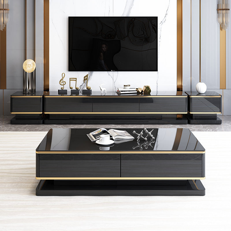 Modern Marble/Glass Block Coffee Table with Drawer Rectangular Cocktail Table Black Clearhalo 'Coffee & Accent Tables' 'Coffee Tables' 'coffee_tables' 'furn' 'furn_coffee_tables' 'Furniture' 'furniture_coffee_tables' 'Living Room Furniture' 4971197