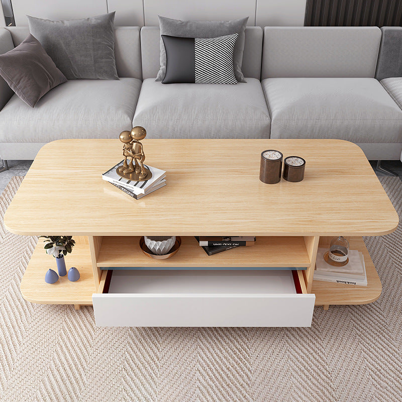 Modern Tray Top Coffee Table Wooden 4 Legs Cocktail Table for Home Natural Wood White 16"H x 47"L x 24"W Clearhalo 'Coffee & Accent Tables' 'Coffee Tables' 'coffee_tables' 'Furniture' 'furniture_coffee_tables' 'Living Room Furniture' 4971213