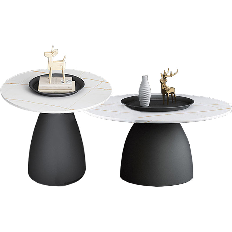 Slate 1 Single Modern Coffee Table Iron Pedestal Cocktail Table 31.5"L x 31.5"W x 16"H + 24"L x 24"W x 16"H Black White Clearhalo 'Coffee & Accent Tables' 'Coffee Tables' 'coffee_tables' 'furn' 'furn_coffee_tables' 'Furniture' 'furniture_coffee_tables' 'Living Room Furniture' 4971253