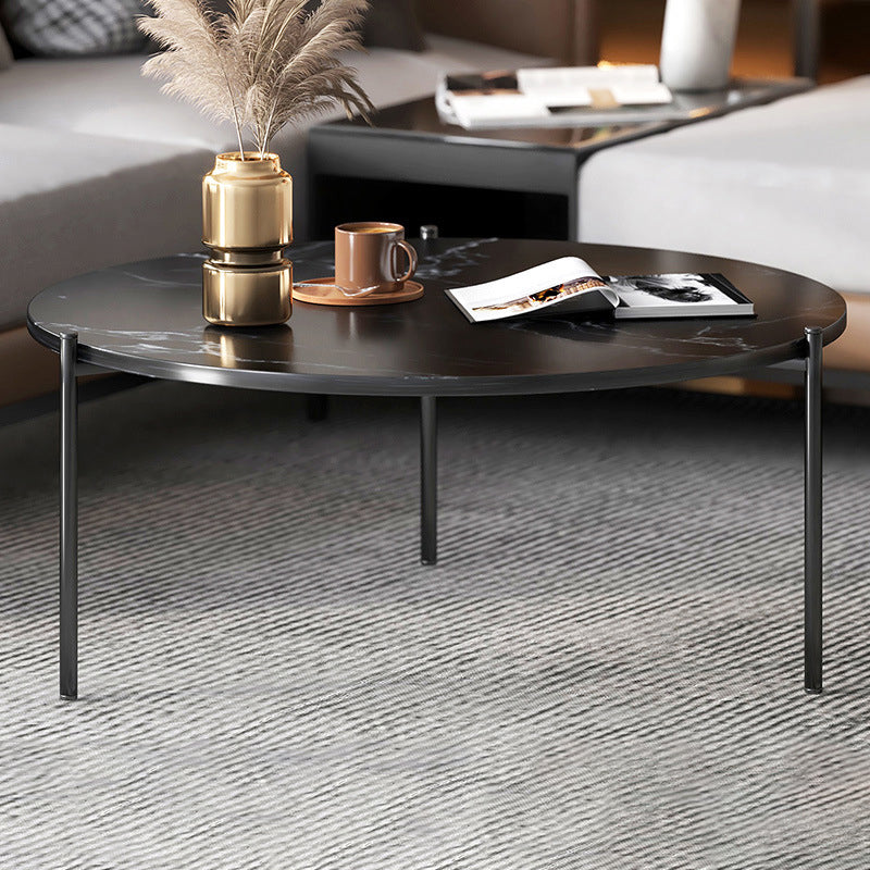 Round Coffee Table Contemporary 3 Legs Cocktail Table for Home 31.5"L x 31.5"W x 17.7"H Black Black Clearhalo 'Coffee & Accent Tables' 'Coffee Tables' 'coffee_tables' 'furn' 'furn_coffee_tables' 'Furniture' 'furniture_coffee_tables' 'Living Room Furniture' 4971362