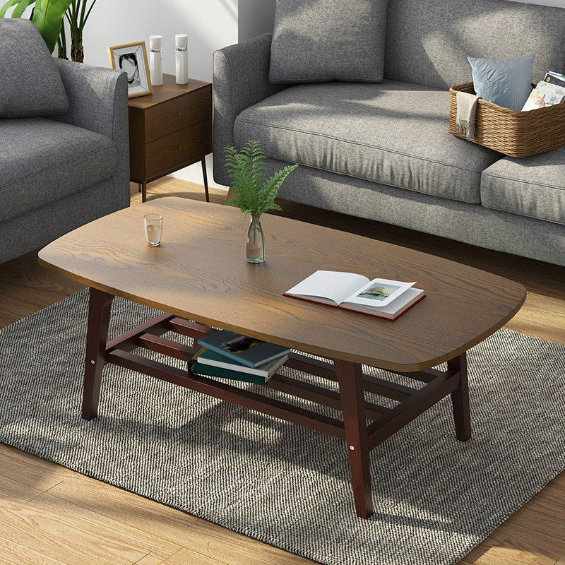 4 Legs Rectangular Coffee Table with Storage Rack Made of Wood Walnut Shelves Included Clearhalo 'Coffee & Accent Tables' 'Coffee Tables' 'coffee_tables' 'furn' 'furn_coffee_tables' 'Furniture' 'furniture_coffee_tables' 'Living Room Furniture' 4971406