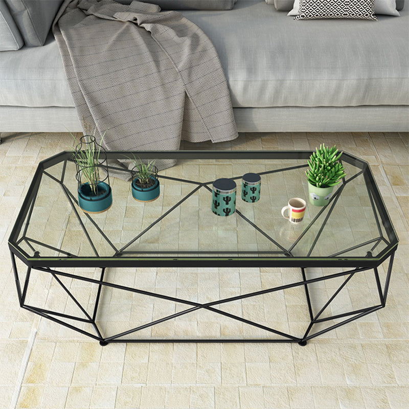 Contemporary Glass Cocktail Table Frame Coffee Table for Dining Room 47"L x 24"W x 18"H Clear Shelves Not Included Clearhalo 'Coffee & Accent Tables' 'Coffee Tables' 'coffee_tables' 'furn' 'furn_coffee_tables' 'Furniture' 'furniture_coffee_tables' 'Living Room Furniture' 4971436