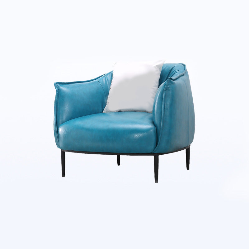 Faux Leather Solid Color Barrel Chair with Basic Four Leg for Bedroom Blue Clearhalo 'Accent Chairs' 'accent_chairs' 'Chairs & Seating' 'furn' 'furn_accent_chairs' 'Furniture' 'furniture_accent_chairs' 'Living Room Furniture' 4972286