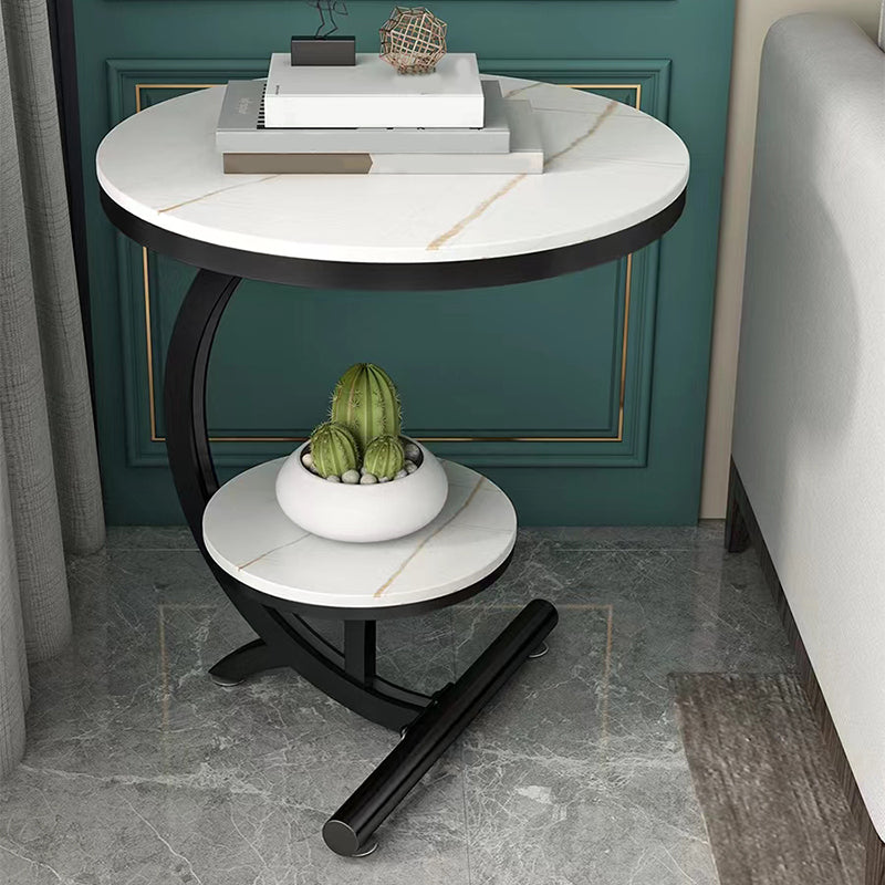 Pedestal End Table Contemporary Style 23.62" Faux Marble/ Stone Top Side Table with Shelf 21.7"L x 21.7"W x 23.6"H White Gold Clearhalo 'Coffee & Accent Tables' 'End & Side Tables' 'end_side_table' 'end_side_tables' 'furn' 'furn_end_side_tables' 'Furniture' 'furniture_end_side_table' 'Living Room Furniture' 4972306