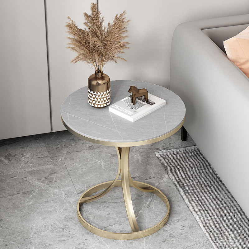 Modern Faux Marble Top End Table 21.6 "Tall Pedestal End Table 23.6"L x 23.6"W x 21.7"H Gold Gray Clearhalo 'Coffee & Accent Tables' 'End & Side Tables' 'end_side_table' 'end_side_tables' 'furn' 'furn_end_side_tables' 'Furniture' 'furniture_end_side_table' 'Living Room Furniture' 4972321