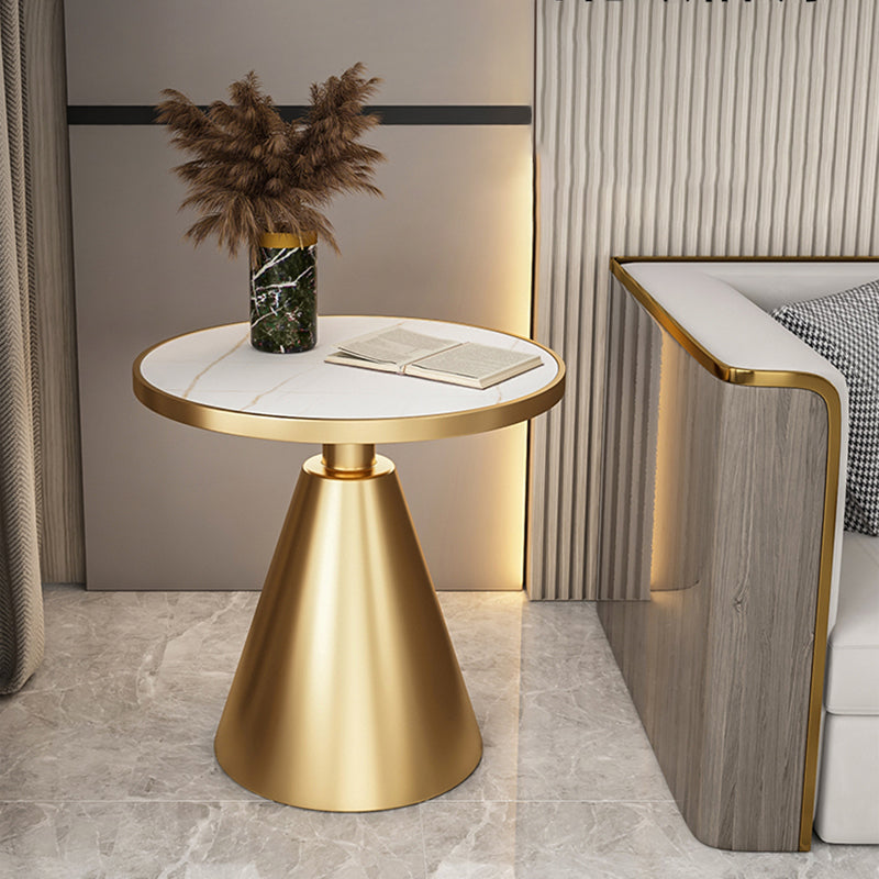Modern Sintered Stone Top End Table 24" Tall Pedestal End Table 23.6"L x 23.6"W x 23.6"H Gold White Gold Clearhalo 'Coffee & Accent Tables' 'End & Side Tables' 'end_side_table' 'end_side_tables' 'furn' 'furn_end_side_tables' 'Furniture' 'furniture_end_side_table' 'Living Room Furniture' 4972333