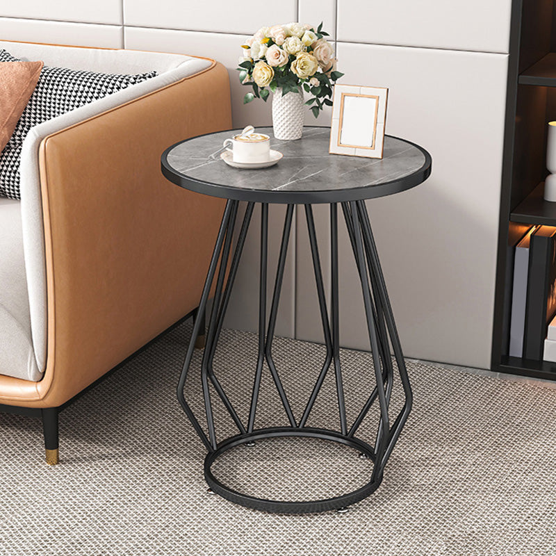 Mid-Century Modern Wooden Round Top End Table Abstract Metal Frame Sofa Side Table 19.7"L x 19.7"W x 23.5"H Black Gray Clearhalo 'Coffee & Accent Tables' 'End & Side Tables' 'end_side_table' 'end_side_tables' 'furn' 'furn_end_side_tables' 'Furniture' 'furniture_end_side_table' 'Living Room Furniture' 4972462