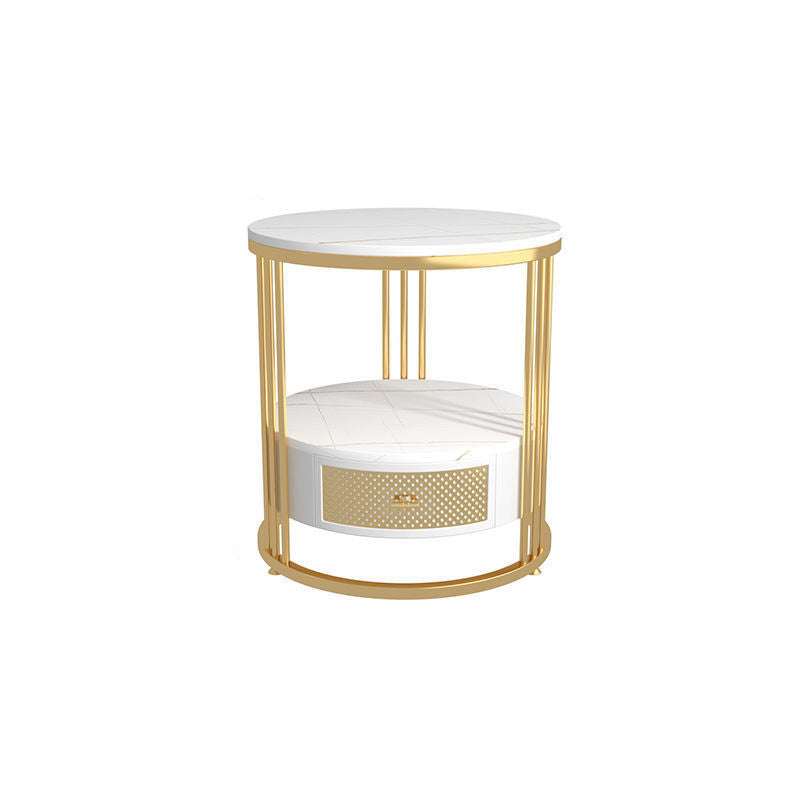 Mid-Century Modern Stone Top Metal Frame Sofa Side Table with Storage Gold White Gold Clearhalo 'Coffee & Accent Tables' 'End & Side Tables' 'end_side_table' 'end_side_tables' 'furn' 'furn_end_side_tables' 'Furniture' 'furniture_end_side_table' 'Living Room Furniture' 4972495