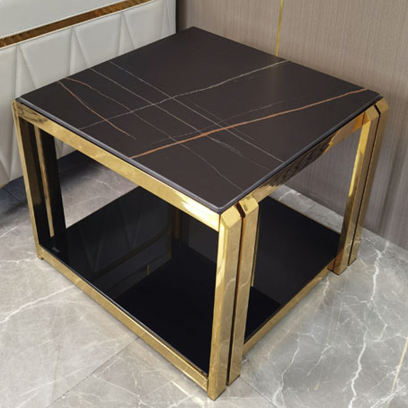 Modern Square Stone Top Side Table Stainless Steel Block End Snack Table Black Gold Clearhalo 'Coffee & Accent Tables' 'End & Side Tables' 'end_side_table' 'Furniture' 'furniture_end_side_table' 'Living Room Furniture' 4972534