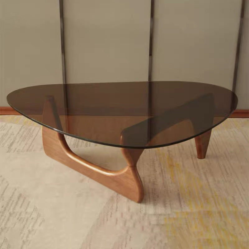 Abstract Base Design Wood/brown/black Solid Wood Tempered Glass Countertops Side Table Brown Brown Clearhalo 'Coffee & Accent Tables' 'End & Side Tables' 'end_side_table' 'end_side_tables' 'furn' 'furn_end_side_tables' 'Furniture' 'furniture_end_side_table' 'Living Room Furniture' 4972564