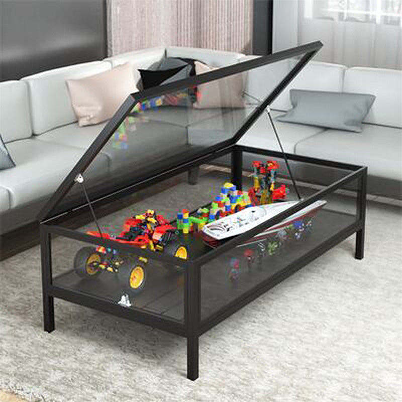 4 Legs Base Design Black/white Tempered Glass Top Iron Base Square Coffee Table Black Clearhalo 'Coffee & Accent Tables' 'Coffee Tables' 'coffee_tables' 'furn' 'furn_coffee_tables' 'Furniture' 'furniture_coffee_tables' 'Living Room Furniture' 4972748