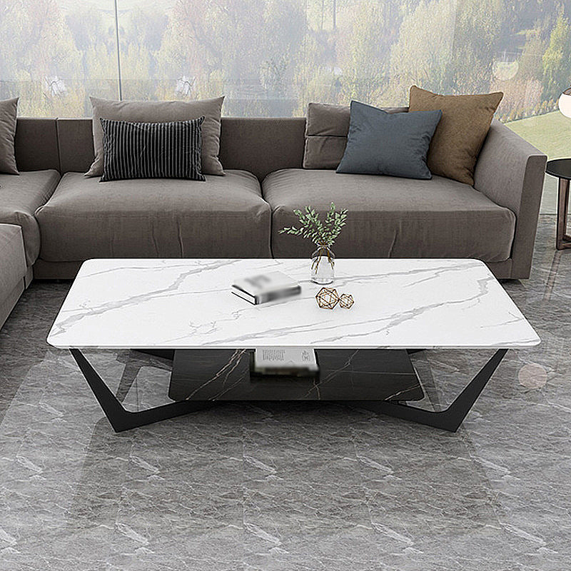 Modern White/grey Slate Top Rectangular Coffee Table with Metal Base 51"L x 28"W x 16.5"H Black-Gold White Clearhalo 'Coffee & Accent Tables' 'Coffee Tables' 'coffee_tables' 'furn' 'furn_coffee_tables' 'Furniture' 'furniture_coffee_tables' 'Living Room Furniture' 4972949
