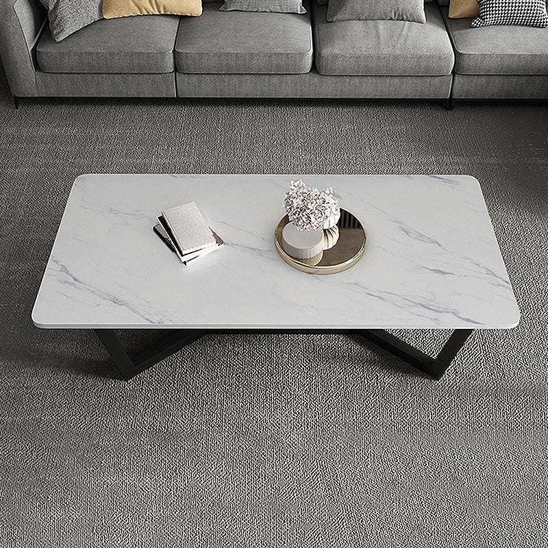 17.7"H Square White Slate Metal Frame Coffee Table for Living Room Gloss White Clearhalo 'Coffee & Accent Tables' 'Coffee Tables' 'coffee_tables' 'furn' 'furn_coffee_tables' 'Furniture' 'furniture_coffee_tables' 'Living Room Furniture' 4972970