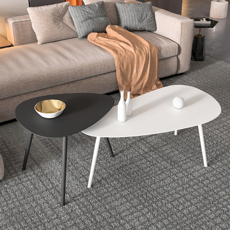 3 Legs Base Metal Black/white Base White/black Free Shape Coffee Table 37"L x 20"W x 16"H + 24"L x 20"W x 18"H Black White Clearhalo 'Coffee & Accent Tables' 'Coffee Tables' 'coffee_tables' 'furn' 'furn_coffee_tables' 'Furniture' 'furniture_coffee_tables' 'Living Room Furniture' 4973012