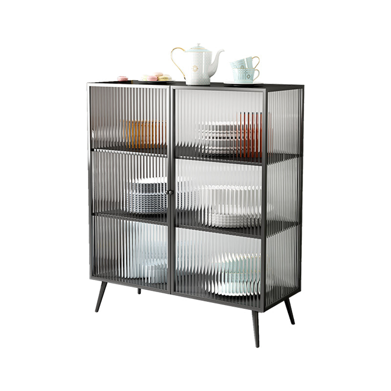 Glass Door Iron Sideboard Modern Server Cabinet with Storage for Dining Room 39"L x 14"W x 45"H Black Clearhalo 'buffet_sideboard' 'Buffets & Sideboards' 'furn' 'furn_buffet_sideboard' 'Furniture' 'furniture_buffet_sideboard' 'Kitchen & Dining Furniture' 4974810