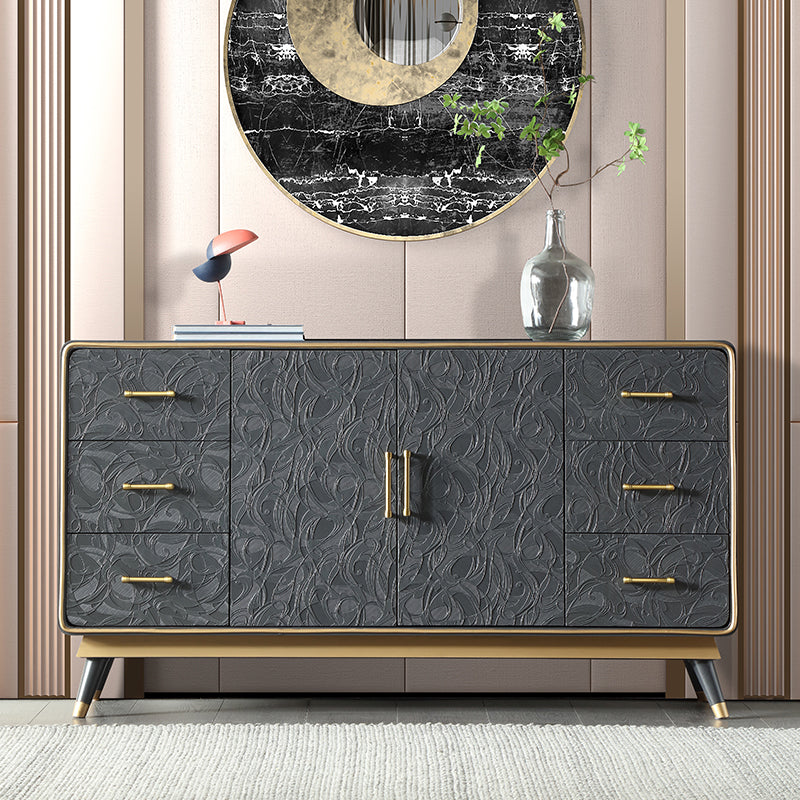 Glam Birch Sideboard Adjustable Shelving Cabinets Credenza with Drawer for Living Room Grey Clearhalo 'buffet_sideboard' 'Buffets & Sideboards' 'furn' 'furn_buffet_sideboard' 'Furniture' 'furniture_buffet_sideboard' 'Kitchen & Dining Furniture' 4974868