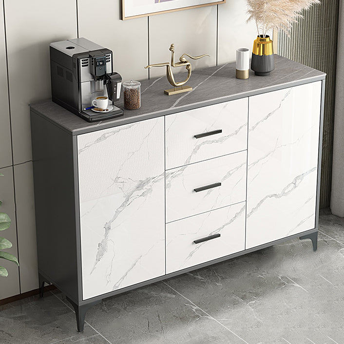 Stone Kitchen Sideboard Cabinet Modern Server Cabinet with Storage White-Gray Clearhalo 'buffet_sideboard' 'Buffets & Sideboards' 'Furniture' 'furniture_buffet_sideboard' 'Kitchen & Dining Furniture' 4974942