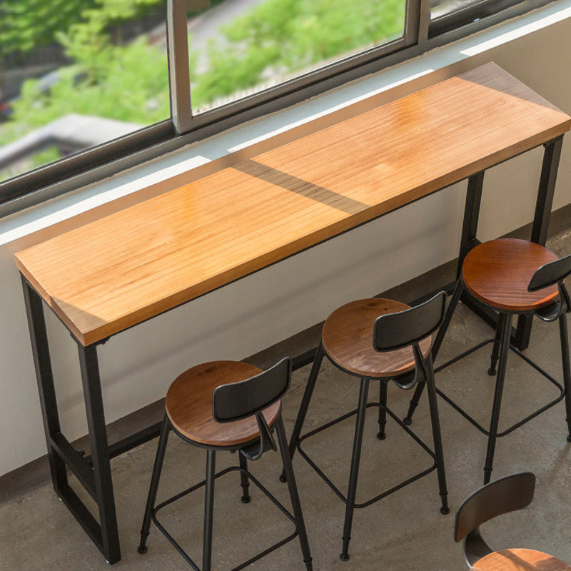 Industrial Bar Dining Table Pine Wood Bar Dining Table with Trestle Base in Black 70.9"L x 15.7"W x 41.3"H Without Chairs Clearhalo 'Bar Furniture' 'Bar Tables' 'bar_tables' 'furn' 'furn_bar_tables' 'Furniture' 'furniture_bar_tables' 'Kitchen & Dining Furniture' 4976614