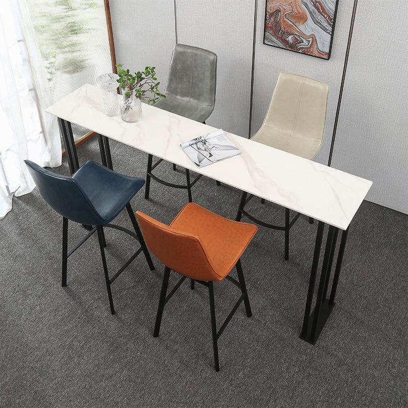 Indoor Stone and Metal Event and Cocktail Table Industrial Sled Counter Table 78.7"L x 15.7"W x 41.3"H White Without Chairs Clearhalo 'Bar Furniture' 'Bar Tables' 'bar_tables' 'furn' 'furn_bar_tables' 'Furniture' 'furniture_bar_tables' 'Kitchen & Dining Furniture' 4976665