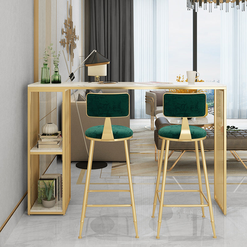 Stone Bar Dining Table Traditional Luxury Rectangle Bar Table with Sled Base in Gold 63"L x 15.7"W x 41.3"H Without Chairs Clearhalo 'Bar Furniture' 'Bar Tables' 'bar_tables' 'furn' 'furn_bar_tables' 'Furniture' 'furniture_bar_tables' 'Kitchen & Dining Furniture' 4976788