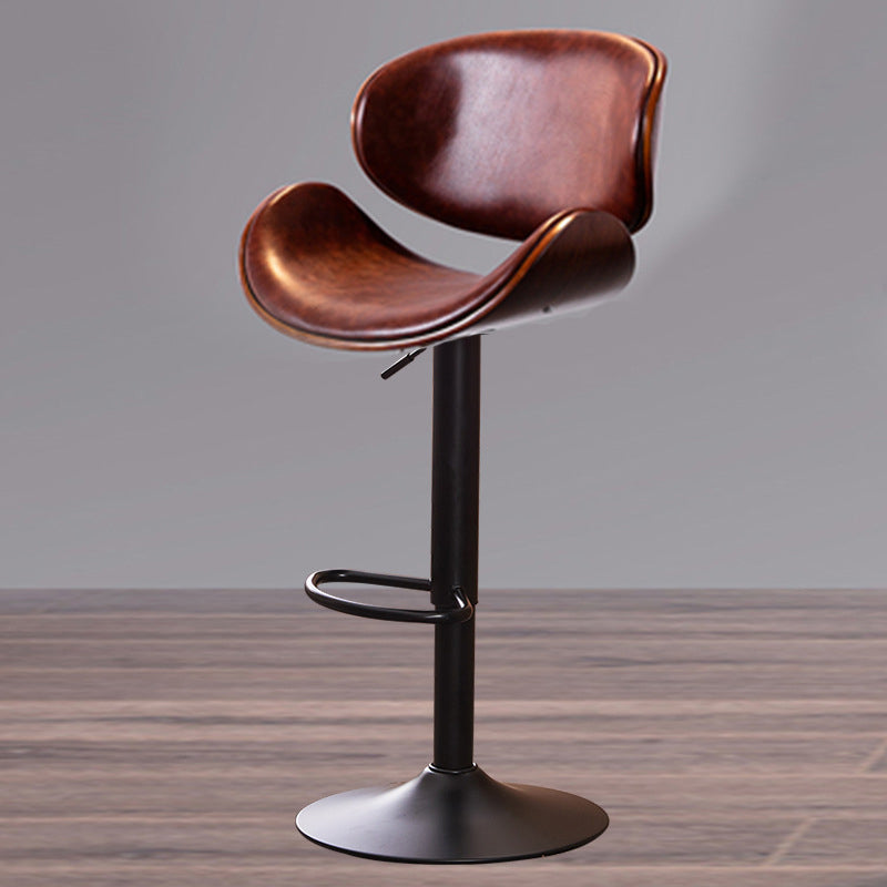 Contemporary Style Bar-stool Adjustable Leather Counter Bar Stool with Metal Legs Dark Brown 1 Piece Clearhalo 'Bar Furniture' 'Bar Stools' 'bar_stools' 'furn' 'furn_bar_stools' 'Furniture' 'furniture_bar_stools' 'Kitchen & Dining Furniture' 4976967