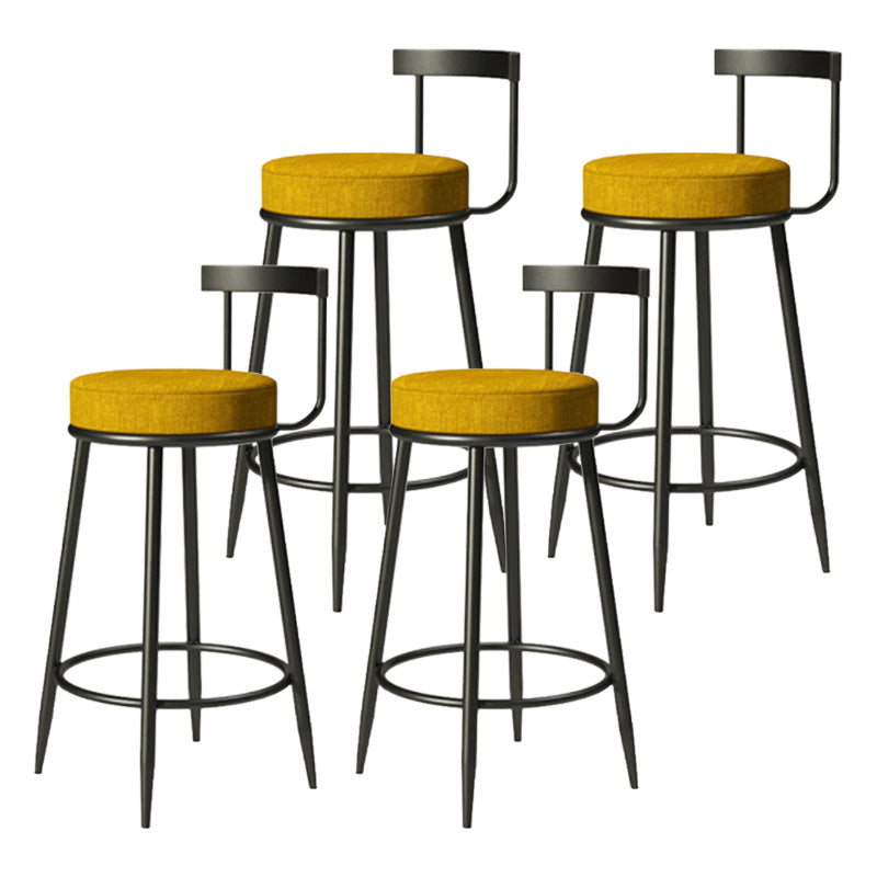 Modern Armless Backrest Counter Stool Iron Cashier Bar Stool with Cushion and Pedal Yellow 4 Piece Set Clearhalo 'Bar Furniture' 'Bar Stools' 'bar_stools' 'furn' 'furn_bar_stools' 'Furniture' 'furniture_bar_stools' 'Kitchen & Dining Furniture' 4977215