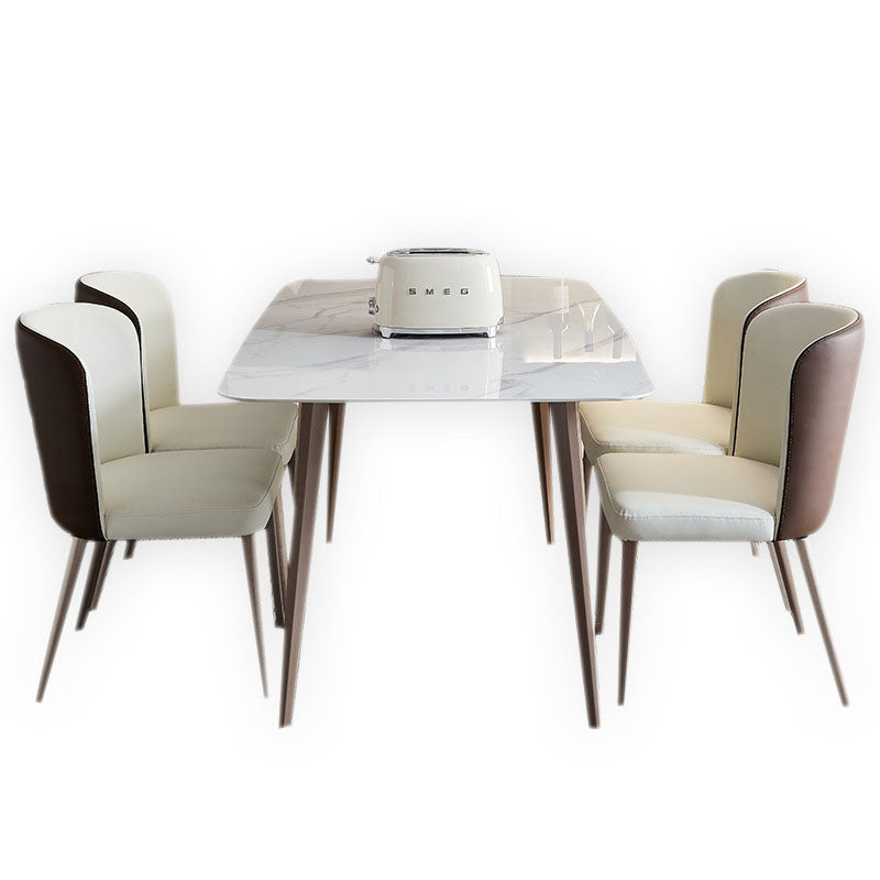 Nordic Dining Set 1/4/5 Pieces Sintered Stone Dining Table with Leather Chairs 5 Pieces: Table, 4 Chairs Clearhalo 'Dining Room Sets' 'Dining Tables & Seating' 'dining_room_set' 'furn' 'furn_dining_room_set' 'Furniture' 'furniture_dining_room_set' 'Kitchen & Dining Furniture' 4977613