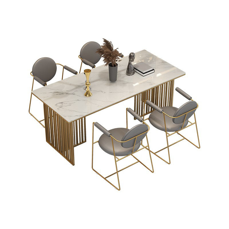 Luxury Dining Set 1/2/5 Pieces Sintered Stone Dining Table with Leather Chairs 5 Pieces: Gold Table, 4 Chairs Clearhalo 'Dining Room Sets' 'Dining Tables & Seating' 'dining_room_set' 'furn' 'furn_dining_room_set' 'Furniture' 'furniture_dining_room_set' 'Kitchen & Dining Furniture' 4978972