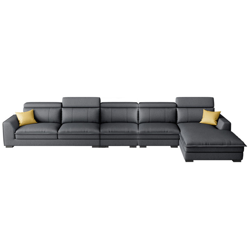 Square Arm Dark Gray Cushion Back Storage Faux Leather L-Shape Sofa 153.5"L x 69"W x 35"H Clearhalo 'furn' 'furn_sectionals' 'Furniture' 'furniture_sectionals' 'Living Room Furniture' 'Sectionals' 4981958