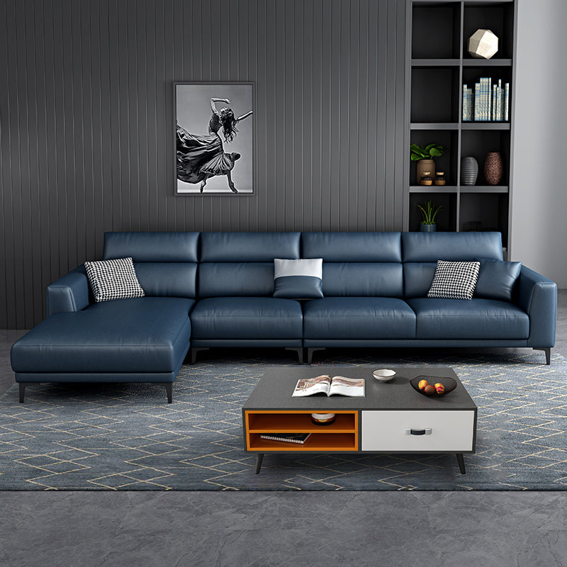 Faux Leather Square Arm Sofa/Sectional with Adjustable Bolster Pillows, Stain Resistant 126"L x 71"W x 37"H Clearhalo 'furn' 'furn_sectionals' 'Furniture' 'furniture_sectionals' 'Living Room Furniture' 'Sectionals' 4981983